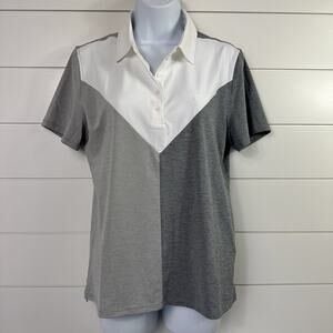 G/Fore Tech Jersey Polo Shirt Color Block V Melange Gray White sz L
